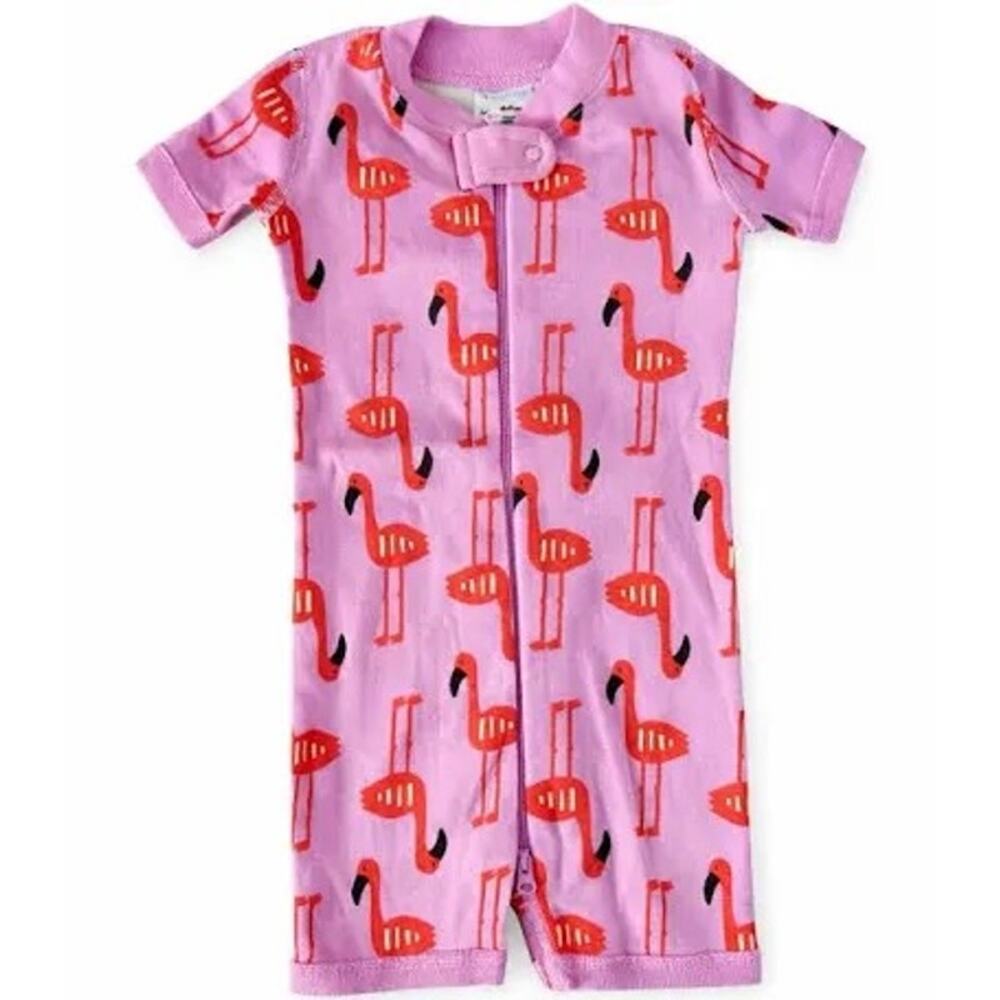 Hanna Andersson 2-Way Zip Shortie Sleeper in a Flamingo print, Size 3-6 months
